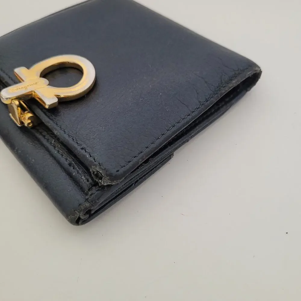 Fair Salvatore‎ Ferragamo Gancini Wallet Medium Bifold Navy Blue Unisex